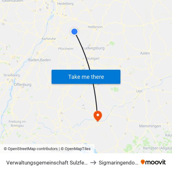 Verwaltungsgemeinschaft Sulzfeld to Sigmaringendorf map