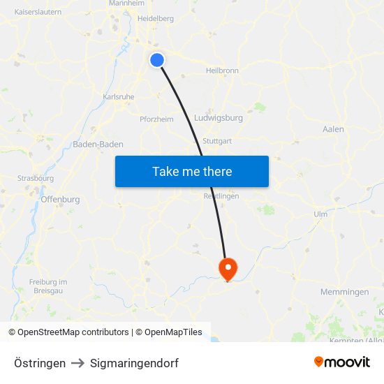 Östringen to Sigmaringendorf map