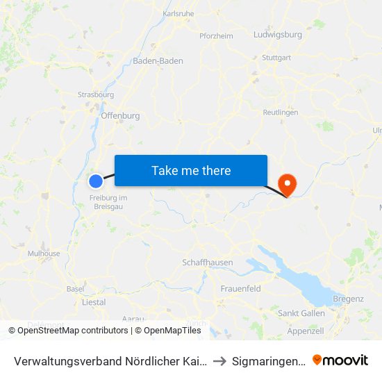 Verwaltungsverband Nördlicher Kaiserstuhl to Sigmaringendorf map