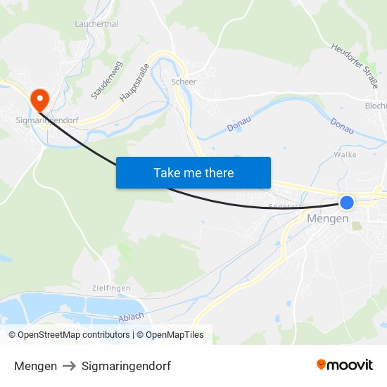 Mengen to Sigmaringendorf map