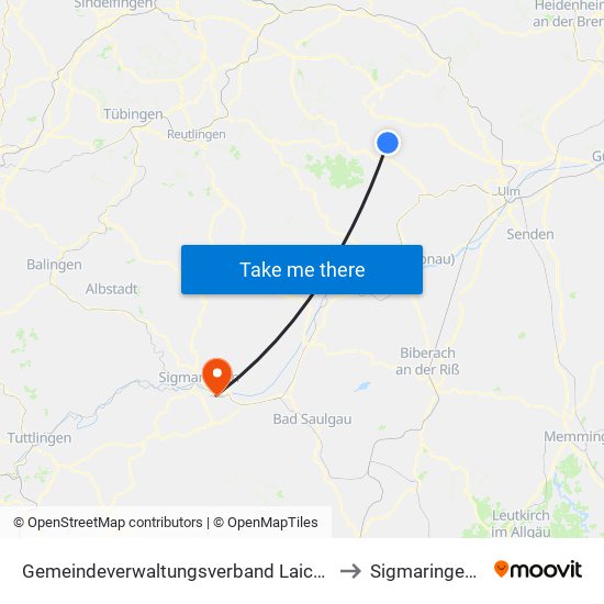Gemeindeverwaltungsverband Laichinger Alb to Sigmaringendorf map