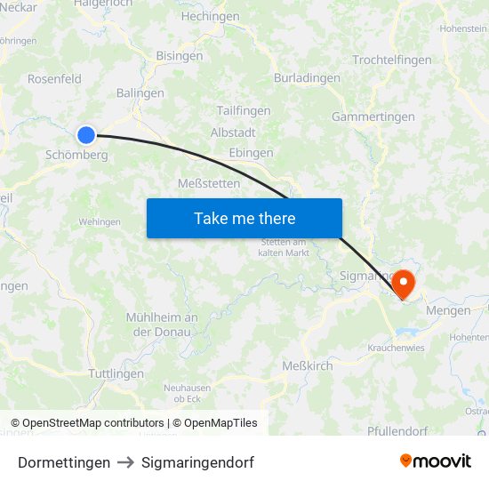 Dormettingen to Sigmaringendorf map