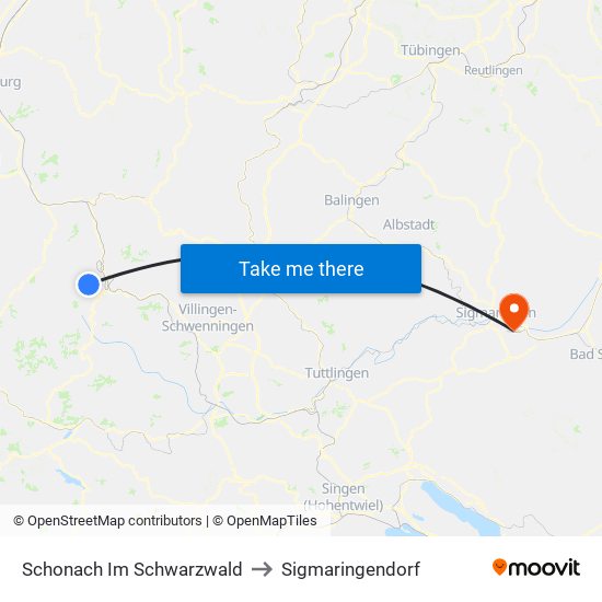 Schonach Im Schwarzwald to Sigmaringendorf map