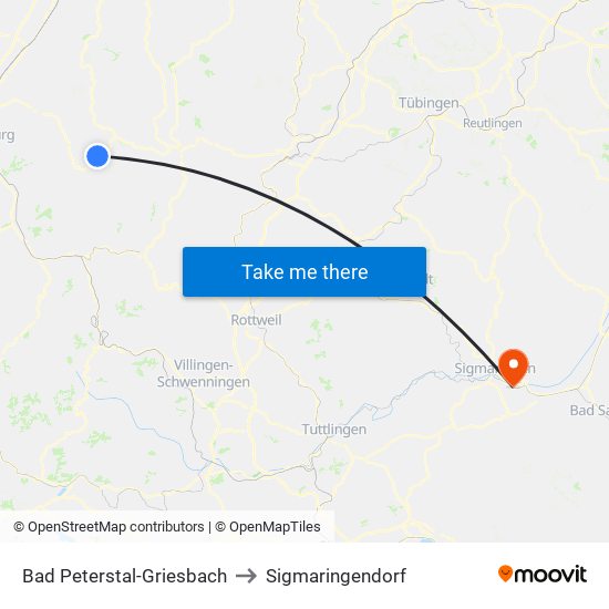 Bad Peterstal-Griesbach to Sigmaringendorf map