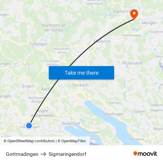 Gottmadingen to Sigmaringendorf map