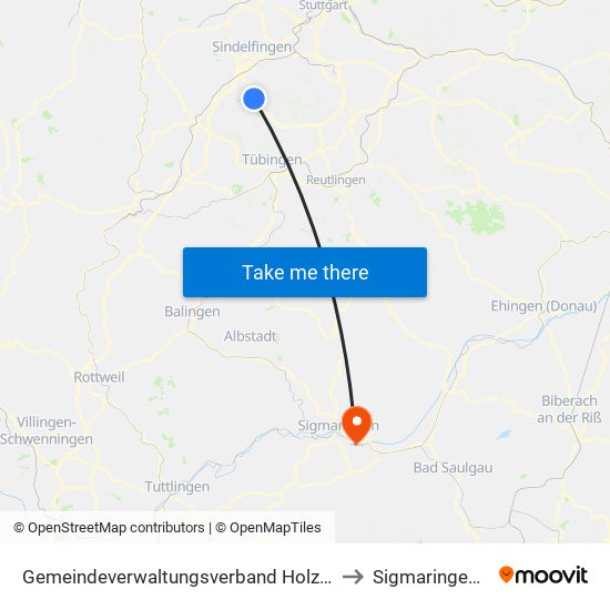 Gemeindeverwaltungsverband Holzgerlingen to Sigmaringendorf map