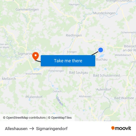 Alleshausen to Sigmaringendorf map