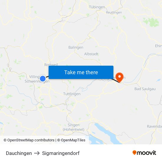 Dauchingen to Sigmaringendorf map