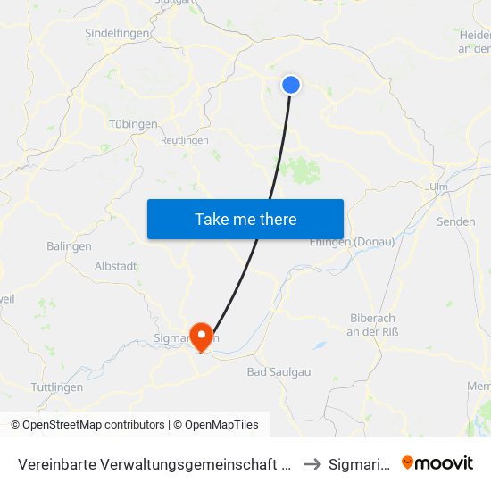 Vereinbarte Verwaltungsgemeinschaft Der Stadt Weilheim An Der Teck to Sigmaringendorf map