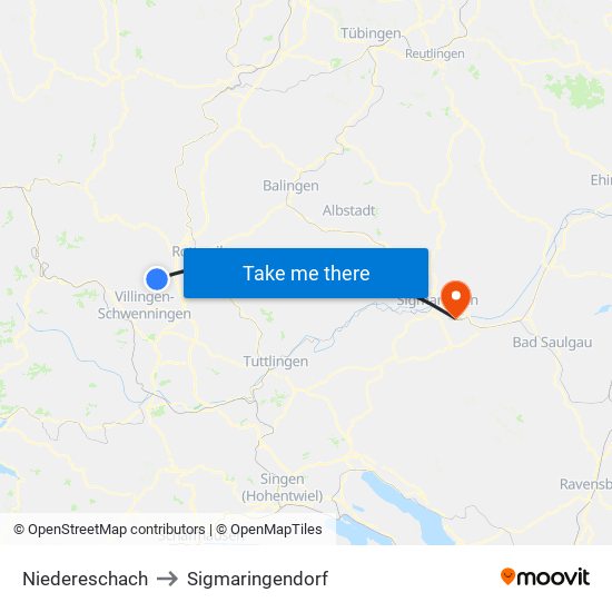 Niedereschach to Sigmaringendorf map