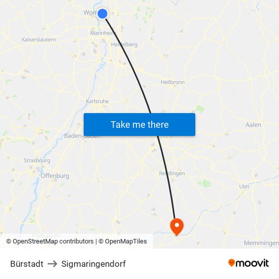 Bürstadt to Sigmaringendorf map