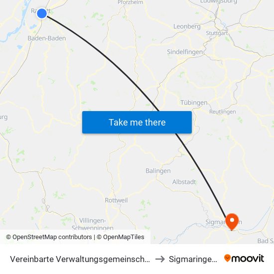 Vereinbarte Verwaltungsgemeinschaft Rastatt to Sigmaringendorf map