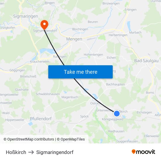 Hoßkirch to Sigmaringendorf map