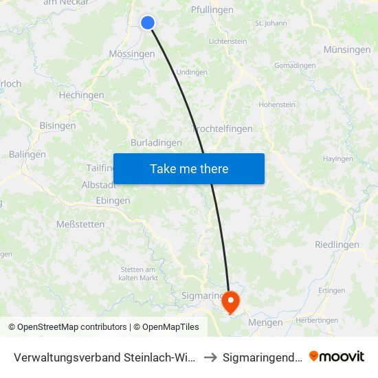 Verwaltungsverband Steinlach-Wiesaz to Sigmaringendorf map