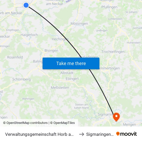 Verwaltungsgemeinschaft Horb am Neckar to Sigmaringendorf map