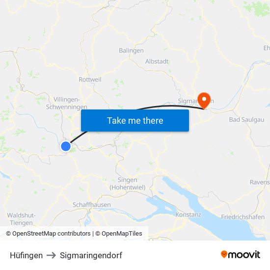 Hüfingen to Sigmaringendorf map