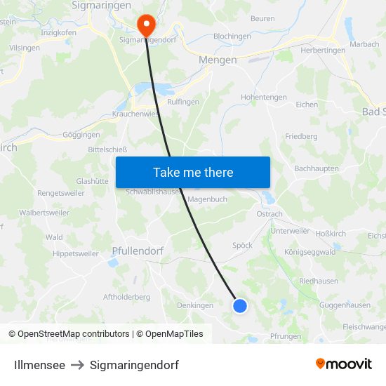 Illmensee to Sigmaringendorf map