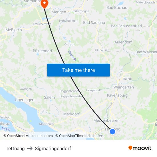 Tettnang to Sigmaringendorf map