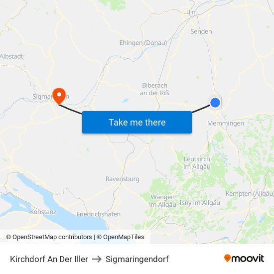 Kirchdorf An Der Iller to Sigmaringendorf map