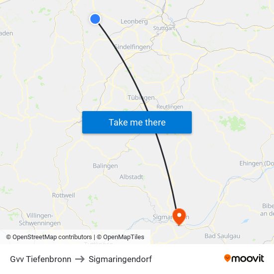 Gvv Tiefenbronn to Sigmaringendorf map