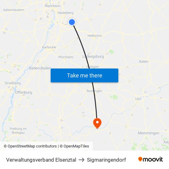 Verwaltungsverband Elsenztal to Sigmaringendorf map