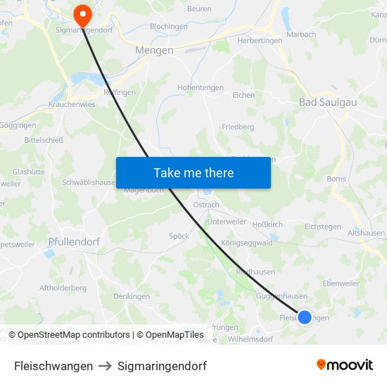 Fleischwangen to Sigmaringendorf map