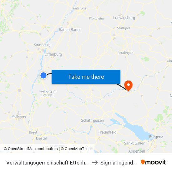 Verwaltungsgemeinschaft Ettenheim to Sigmaringendorf map