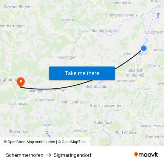 Schemmerhofen to Sigmaringendorf map