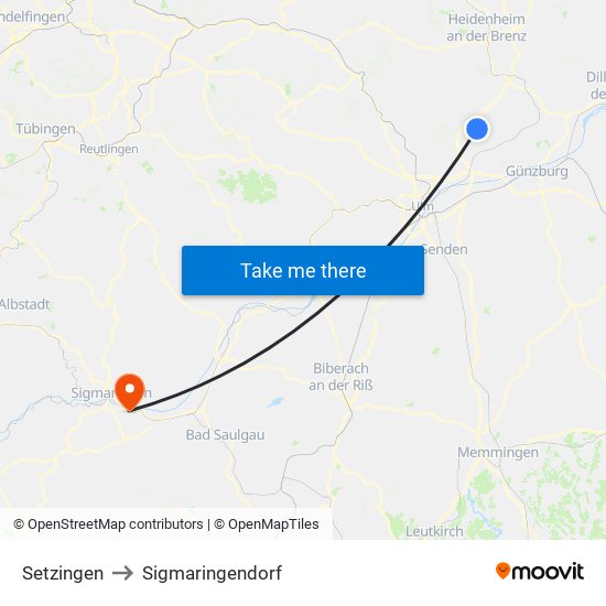 Setzingen to Sigmaringendorf map