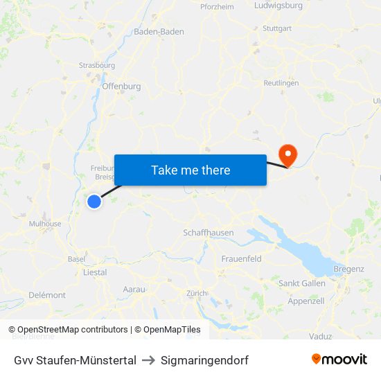 Gvv Staufen-Münstertal to Sigmaringendorf map