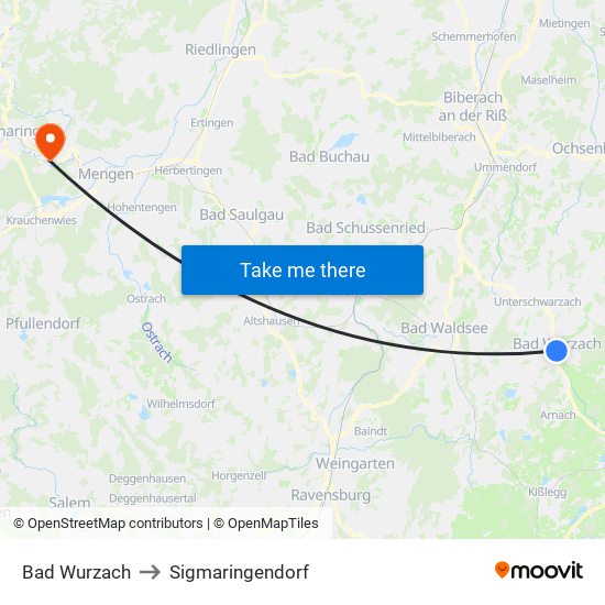 Bad Wurzach to Sigmaringendorf map