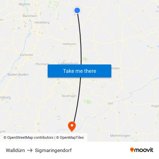 Walldürn to Sigmaringendorf map