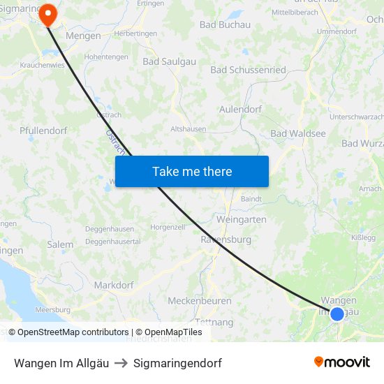 Wangen Im Allgäu to Sigmaringendorf map