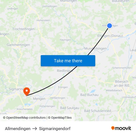 Allmendingen to Sigmaringendorf map