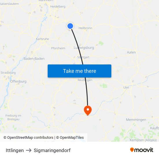 Ittlingen to Sigmaringendorf map