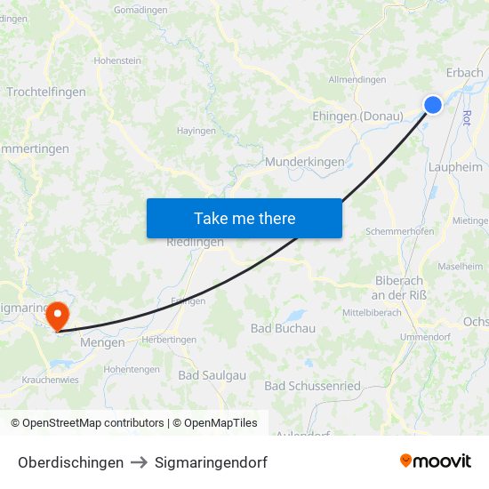 Oberdischingen to Sigmaringendorf map