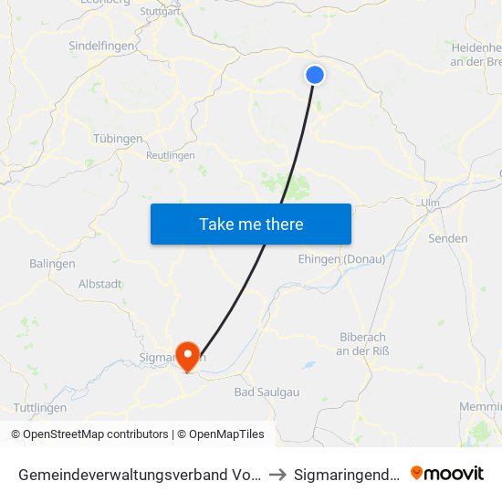 Gemeindeverwaltungsverband Voralb to Sigmaringendorf map