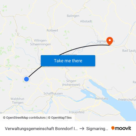 Verwaltungsgemeinschaft Bonndorf Im Schwarzwald to Sigmaringendorf map