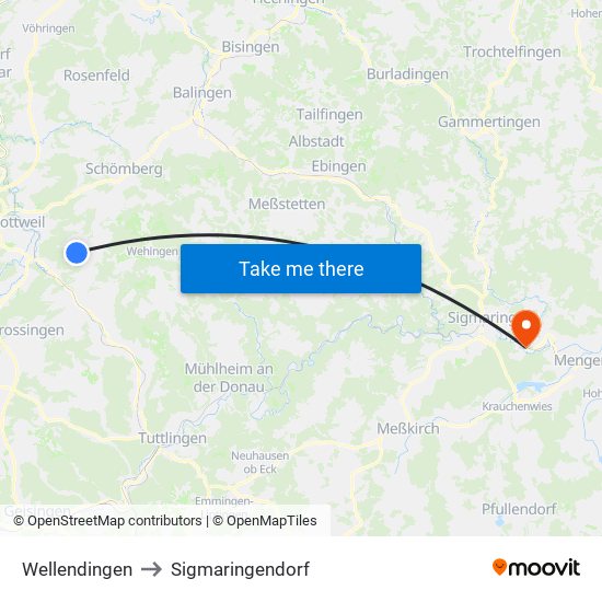 Wellendingen to Sigmaringendorf map