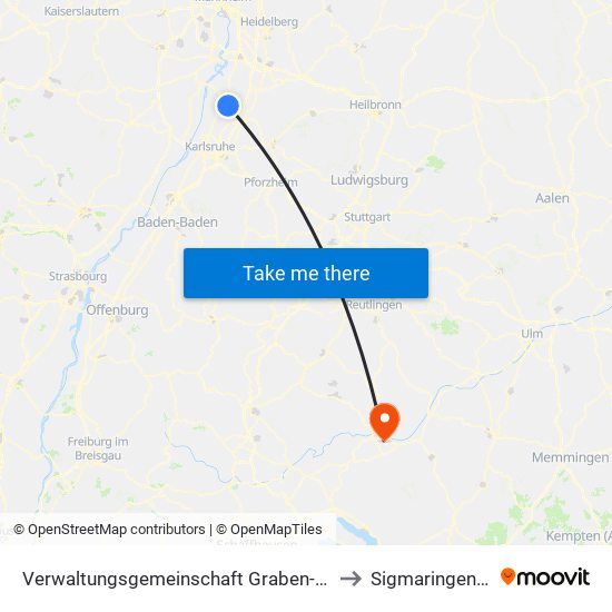 Verwaltungsgemeinschaft Graben-Neudorf to Sigmaringendorf map