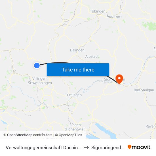 Verwaltungsgemeinschaft Dunningen to Sigmaringendorf map