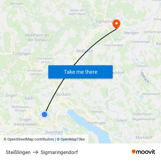 Steißlingen to Sigmaringendorf map