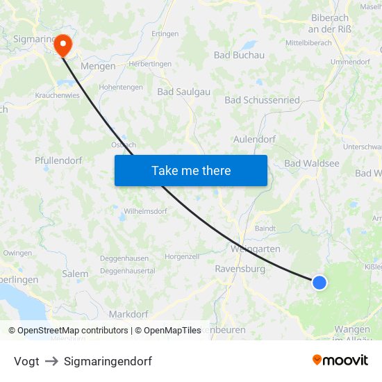 Vogt to Sigmaringendorf map