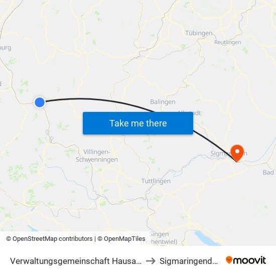 Verwaltungsgemeinschaft Hausach to Sigmaringendorf map