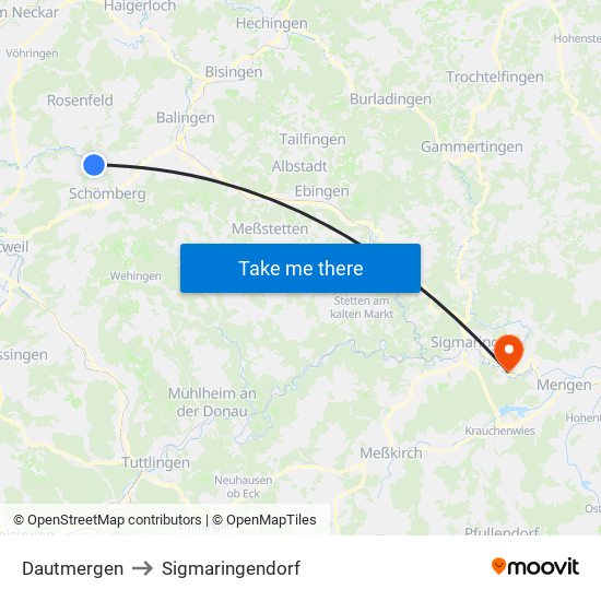 Dautmergen to Sigmaringendorf map