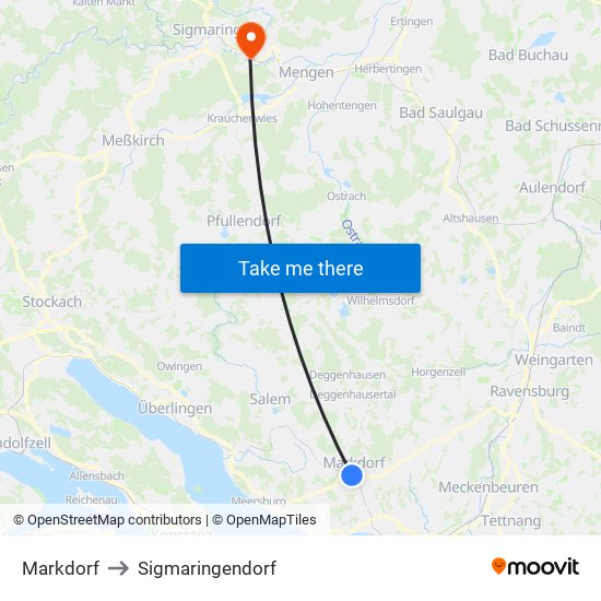 Markdorf to Sigmaringendorf map