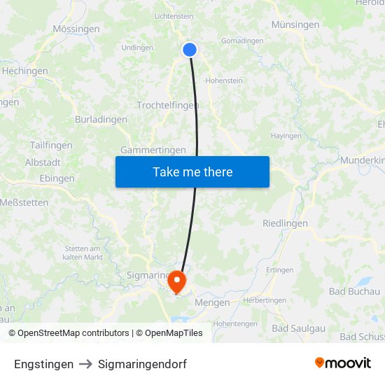 Engstingen to Sigmaringendorf map