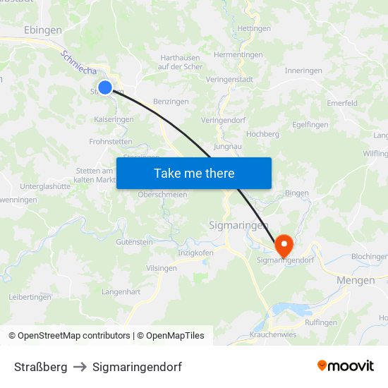 Straßberg to Sigmaringendorf map