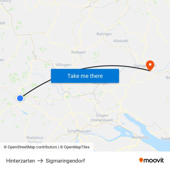 Hinterzarten to Sigmaringendorf map