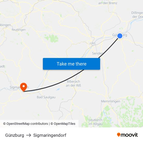 Günzburg to Sigmaringendorf map
